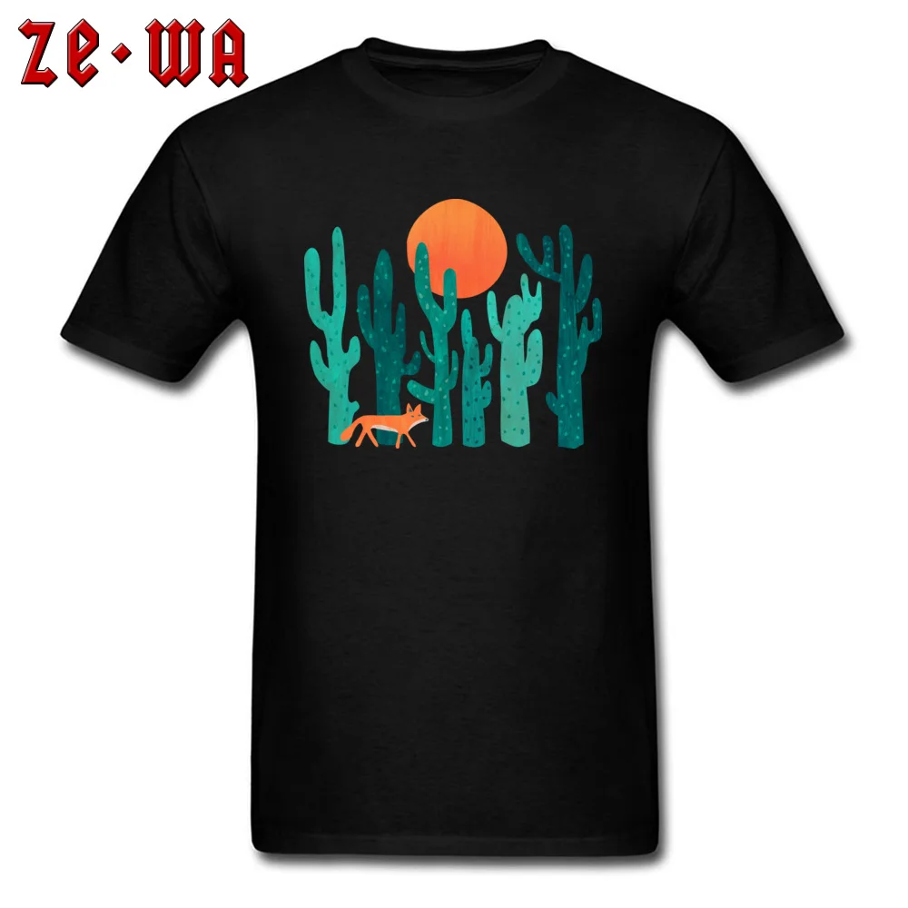 Crewneck fox in cactus forest Pure Cotton Men Tshirts Design Short Sleeve Tops Tees High Quality Classic Tee-Shirts fox in cactus forest black