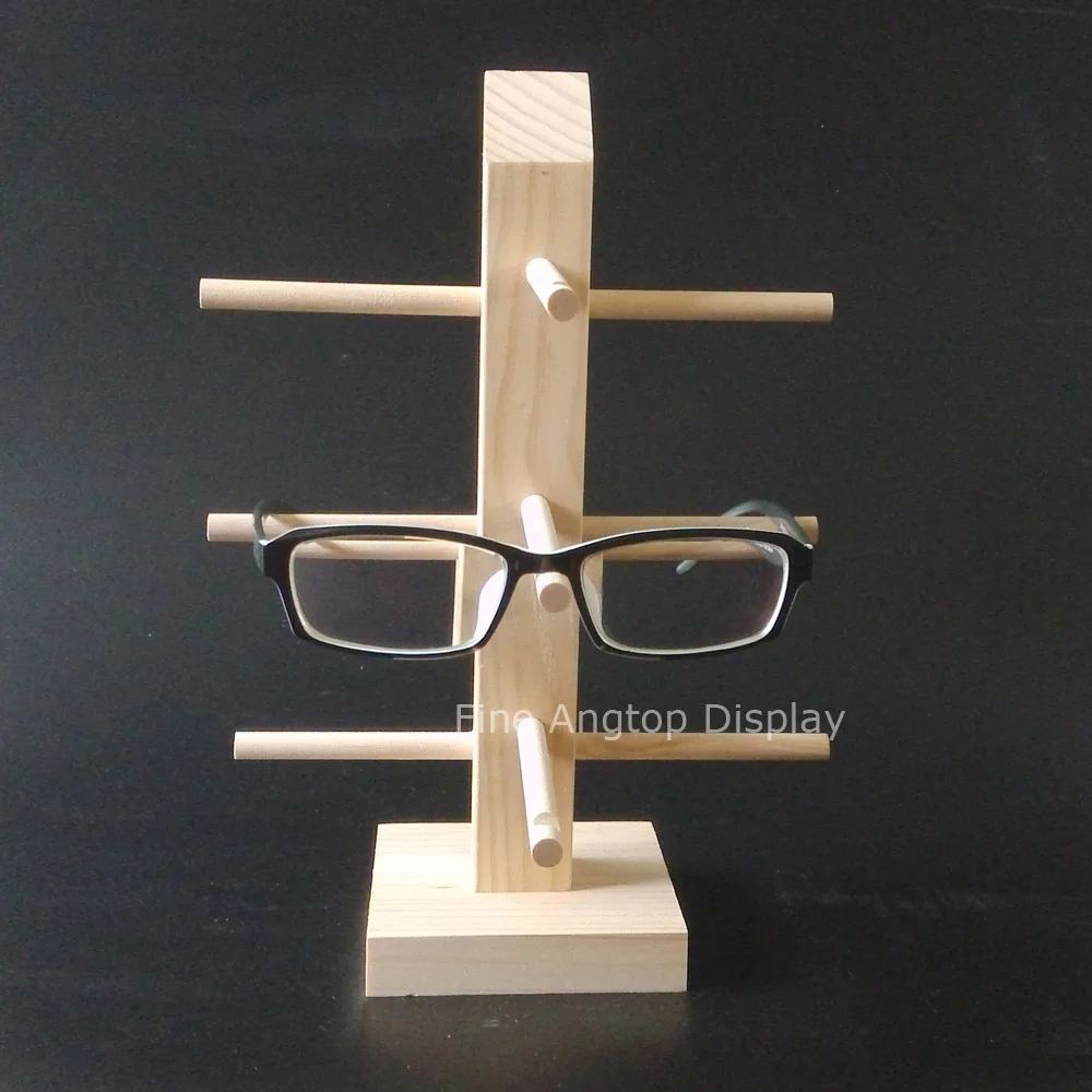 Xmas Gift Wood Wooden Sunglasses Stand Holder Eyeglasses Display Shelf For 3 Pairs Glasses Frame Rack Storage Organizer Jewelry Packaging