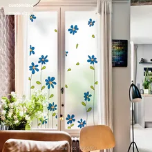 Изготовленная на заказ декоративная оконная пленка для уединенности матовая самоклеющаяся пленка статические стеклянные наклейки синий цветок спальня