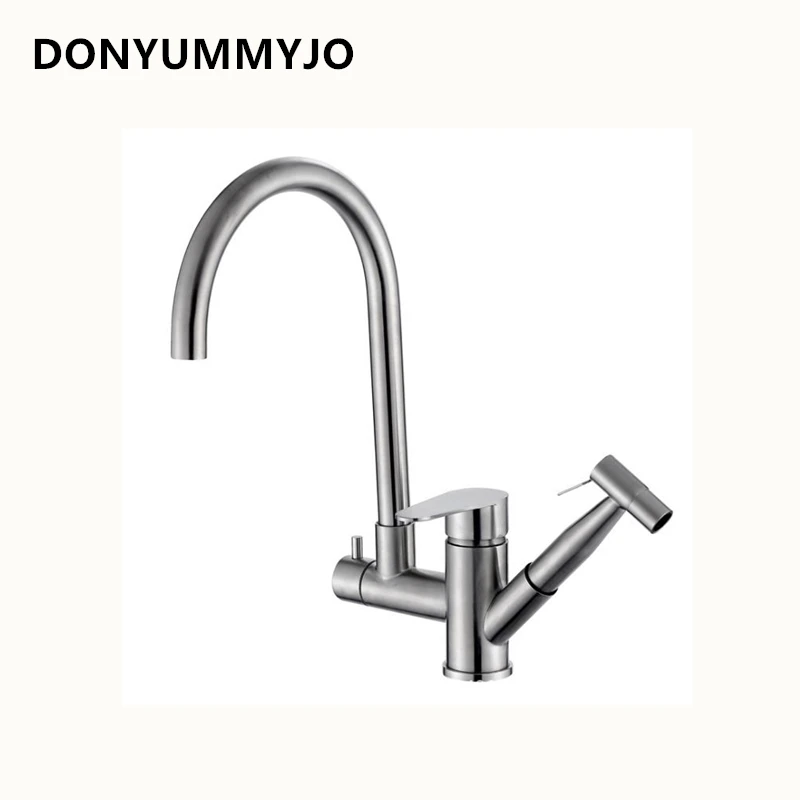 DONYUMMYJO 1pc Stainless steel Sink Pull Type Spray Gun Multifunctional Kitchen Faucet Hot And