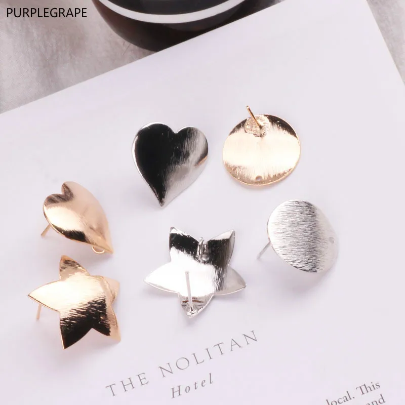 

10pcs DIY earrings accessories pure copper plated 18K gold earrings round five-pointed star love earrings material pendant