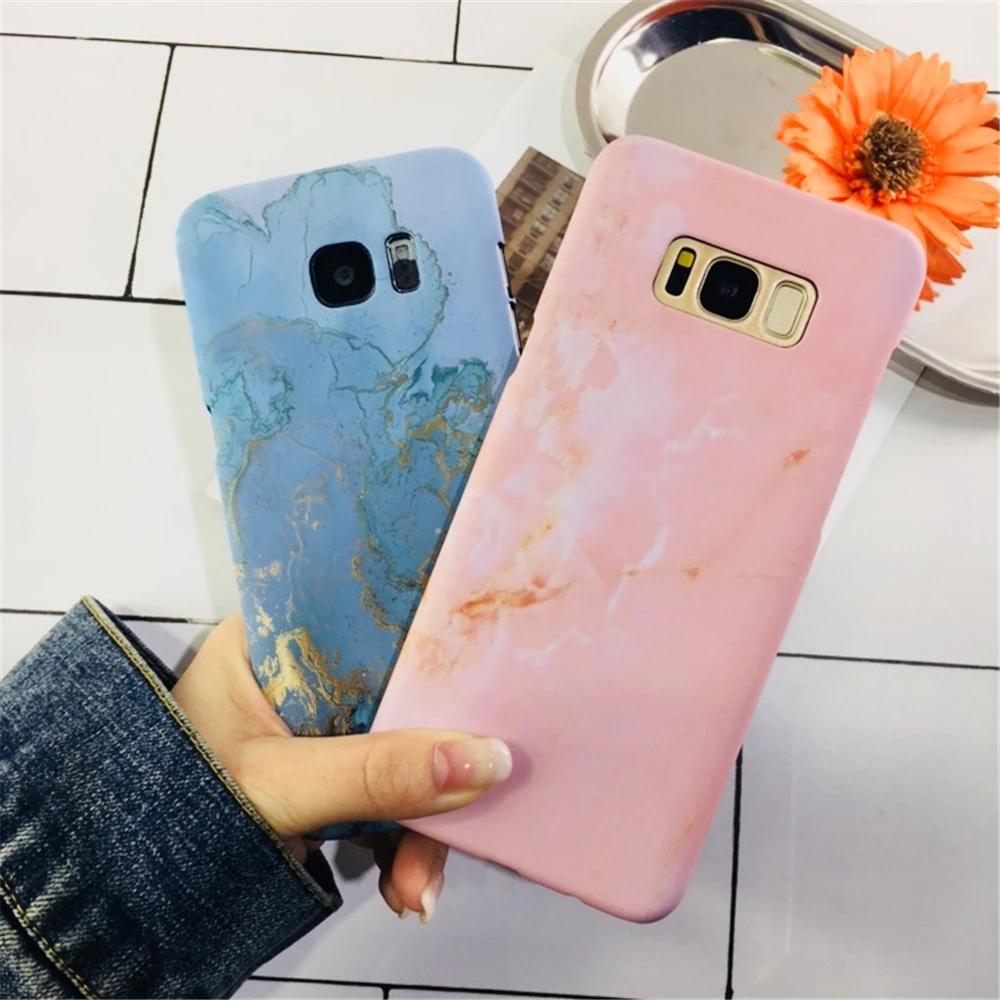 For Samsung Galaxy S7 S8 S9 Plus Edge Case Retro Marbled Pink Blue Phone Cases Color Gradient Hard PC Back Cover Coque |