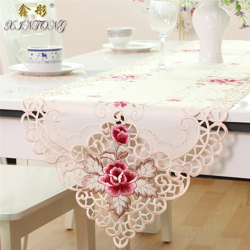 

Europe embroidered table runner flag table cover cup mat 1017 rose flower banner pad TV cabinet cloth wedding home textile