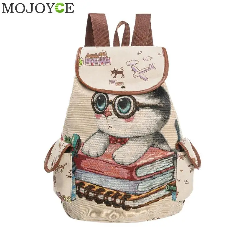 

Casual Women Canvas Backpack Lovely Cat Printed Drawstring Backpacks Teenager Large Capacity Rucksack Ladies School Bag Mochila