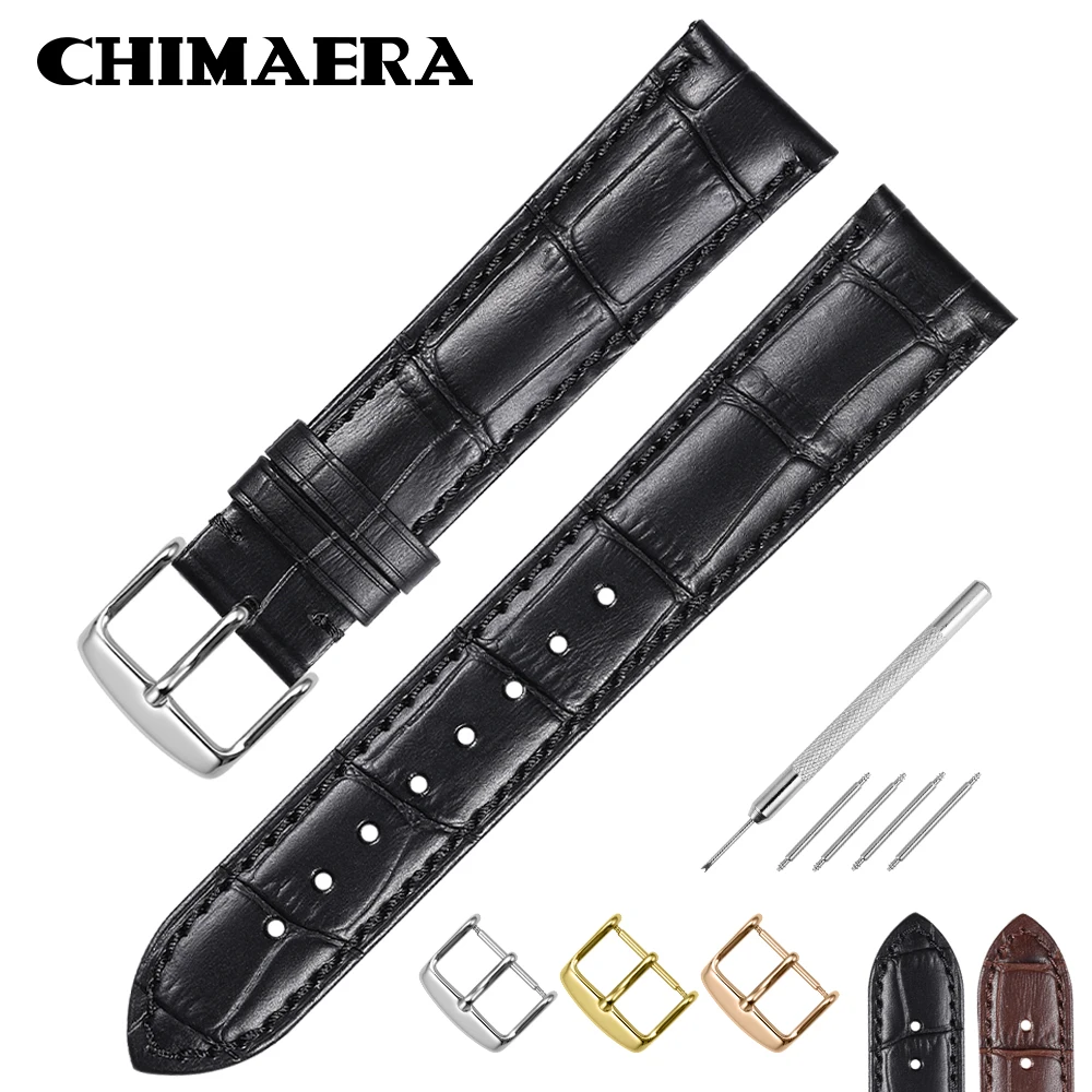 Ремешок для часов CHIMAERA кожаный черный/коричневый браслет с застежкой