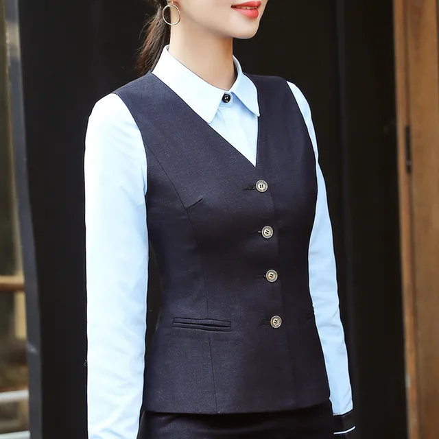 Autumn New Fashion business ladies vest work wear uniforms Slim V Neck