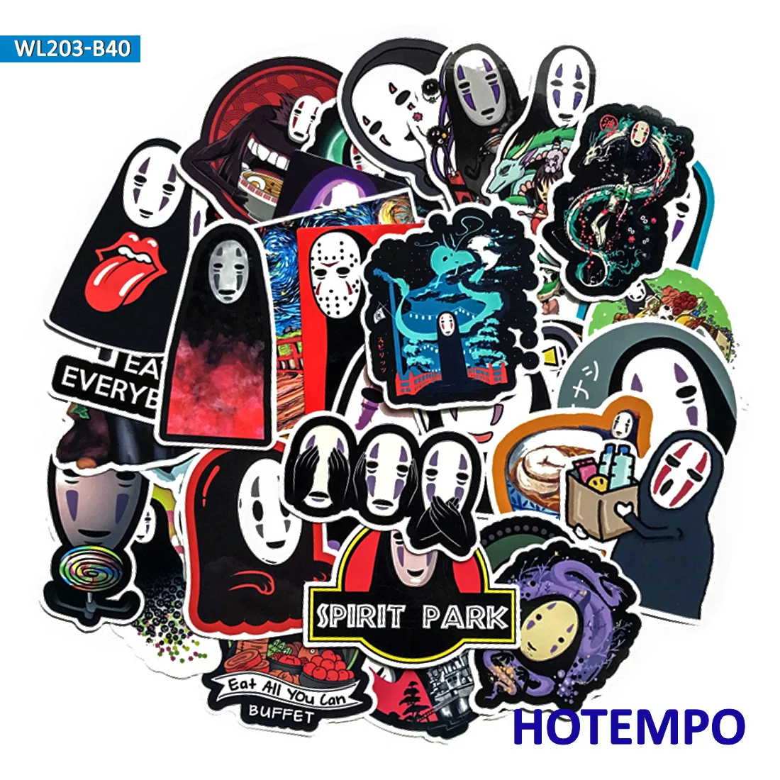 40pcs Anime Spirited Away Cute No Face Men Cartoon Stickers for DIY Mobile Phone Laptop Luggage Guitar Snowboard Decal Stickers