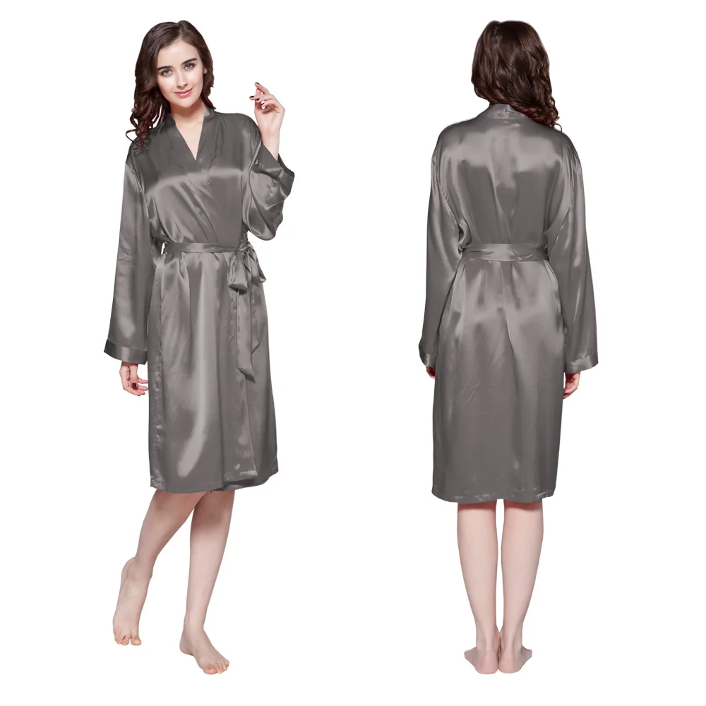 Lilysilk халат женский домашняя одежда для женщин шелковый атласные классические средней длины 22 momme - Цвет: Dark Gray
