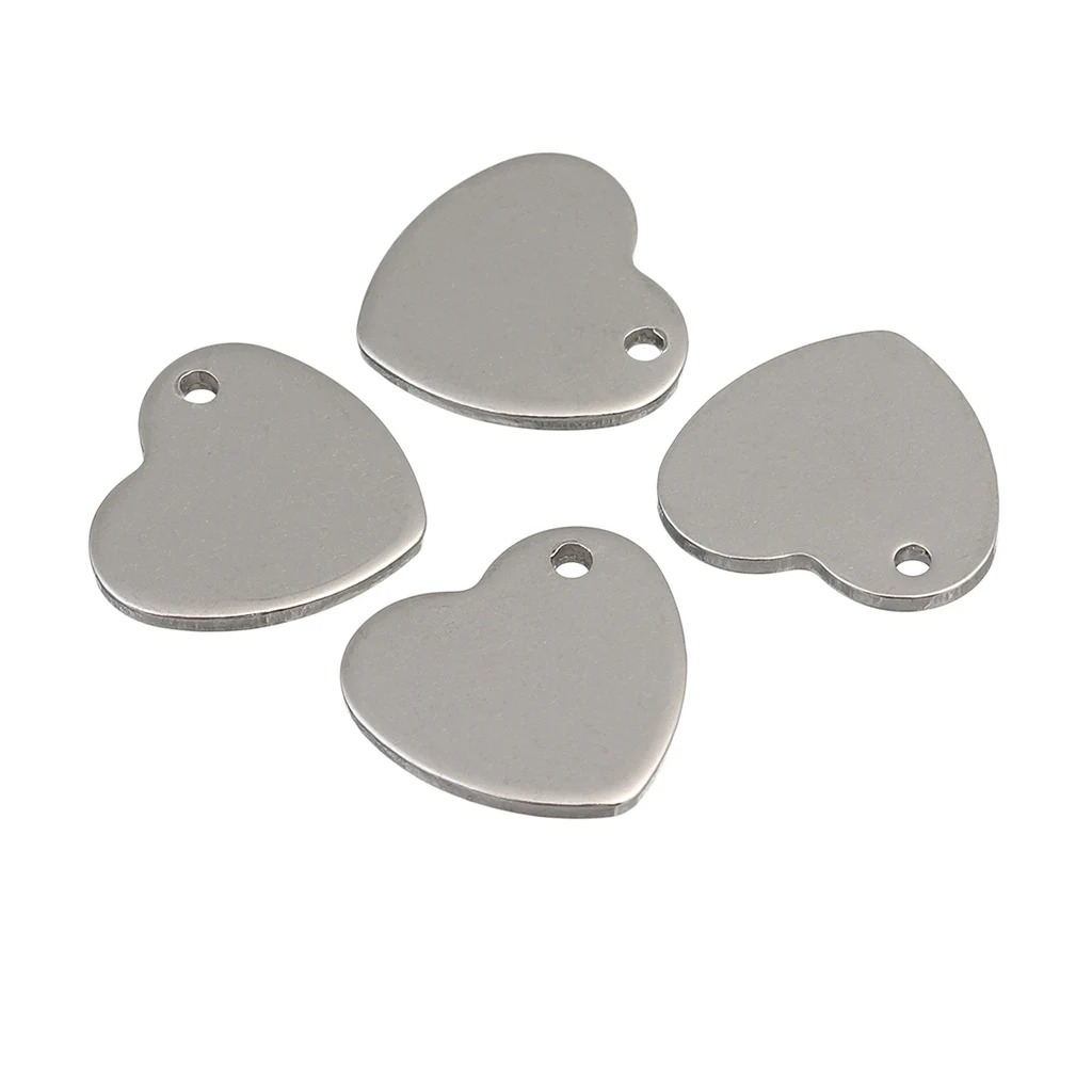 50 Pcs Stainless Steel Flat Heart Love Blank Coin Drop Stamping Charms Bail Pendants Jewelry Findings Blank Tags DIY Craft 14mm