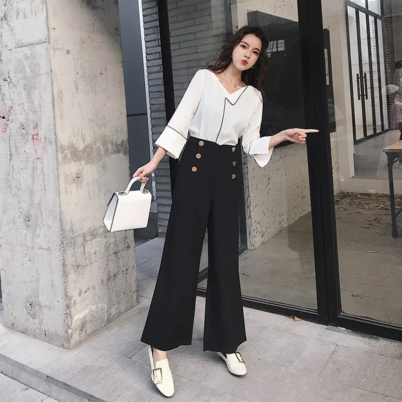 Комплект одежды из двух предметов Ensemble Femme ropa mujer блузка рубашка + широкие брюки