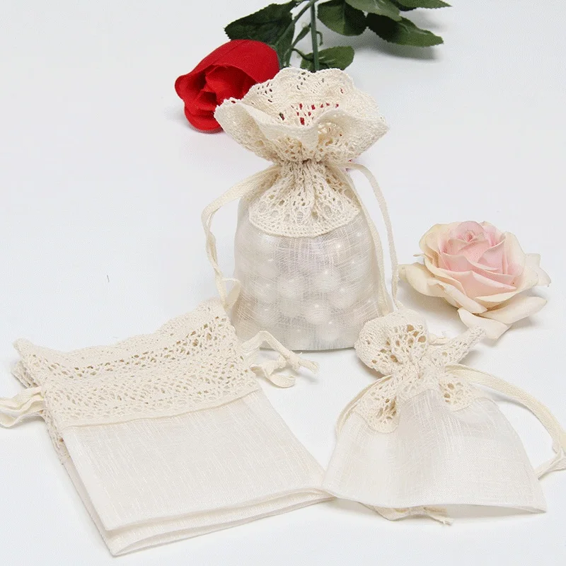 European and American small favor bag with cotton lace Dry flower bag gift bag jewelry bag wedding and party candy bags (3)