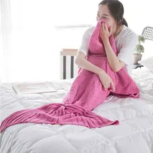 CAMMITEVER Mermaid Tail Blanket Yarn Knitted Handmade Crochet Mermaid Blanket Kids Throw Bed Wrap Super Soft Sleeping Bed 3 Size winter sleeping bag bed throw wrap mermaid blanket