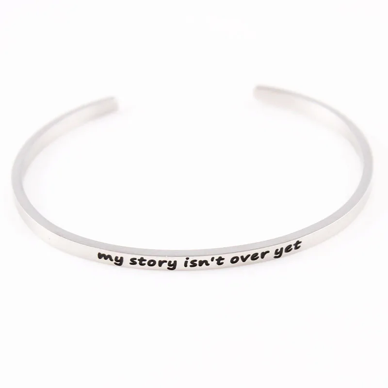 

My story isn't over yet Stainless Steel Engraved Positive Inspirational Quote Cuff Mantra Bracelet Bangle For Women