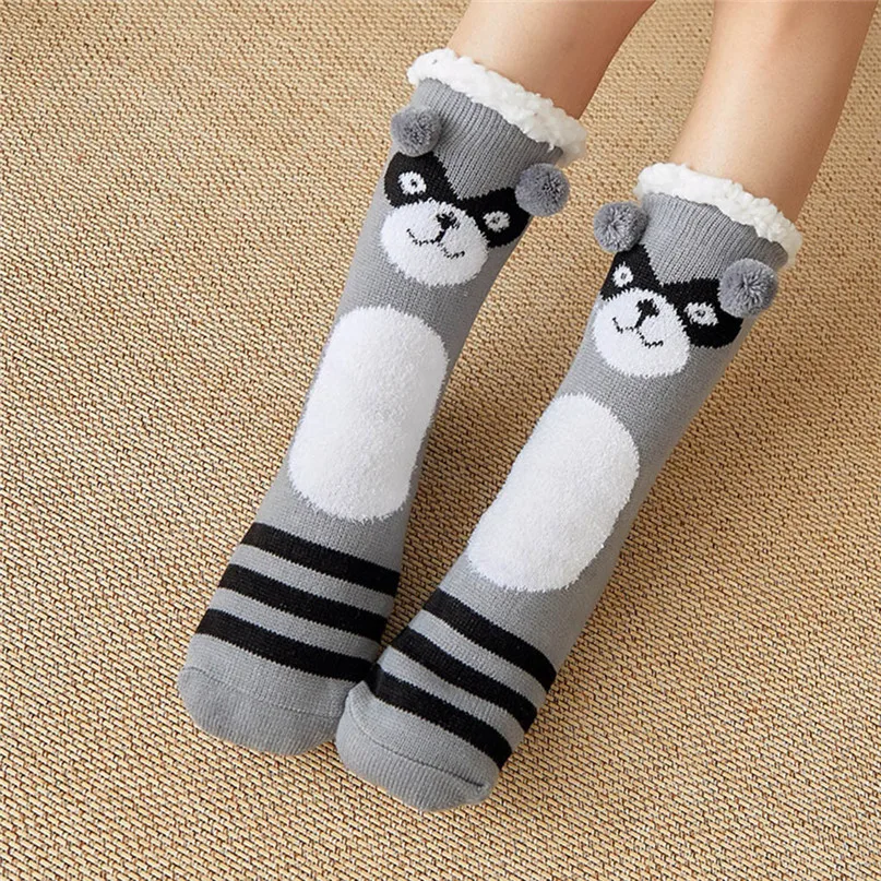 Thick warm sleep socks slippers socks Women Girls Print Cartoon Penguin Warm Winter Non-slip Mid Tube Cute Socks #2d31 (9)