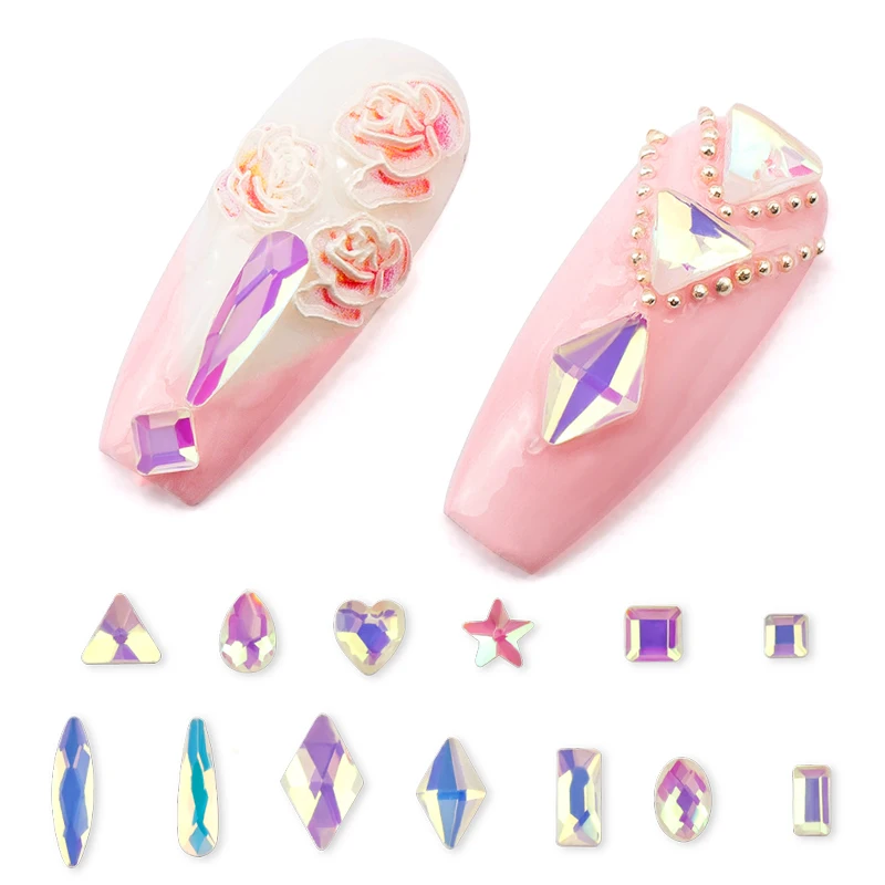 Новинка 20шт дизайн ногтей горный хрусталь Украшение прозрачное AB белое дно Кристальные бусины камни для 3D украшения для ногтей