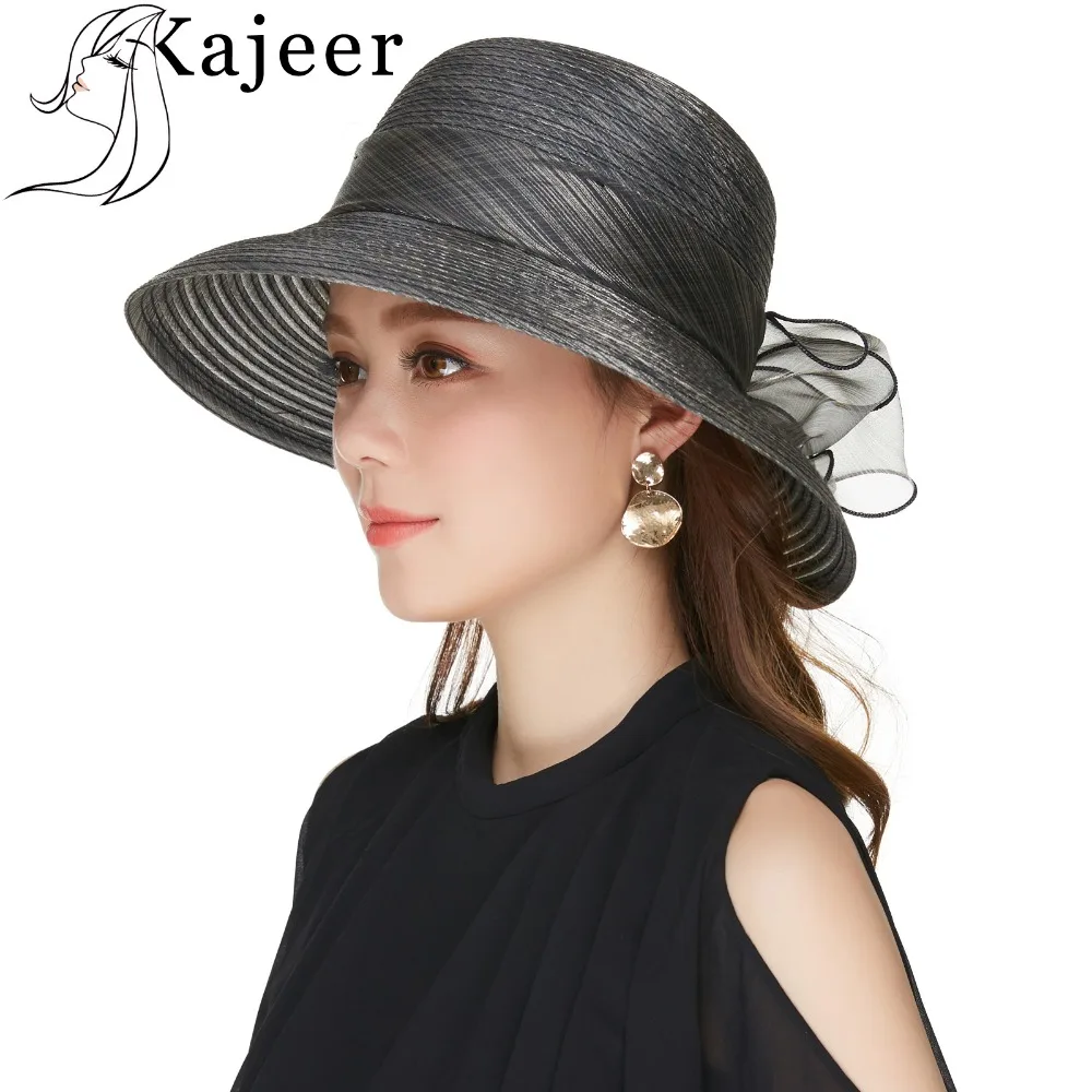 

Kajeer Brand Wide Brim Floppy Church Cap Beach Women Hat Summer UV Protect Travel Cap Ladies Visor Hats Female Black Colors