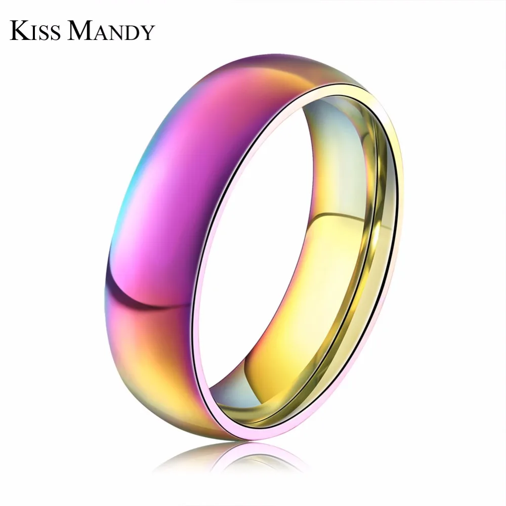 KISS MANDY Stainless Steel Rainbow Design font b Ring b font Colorful Round font b Rings