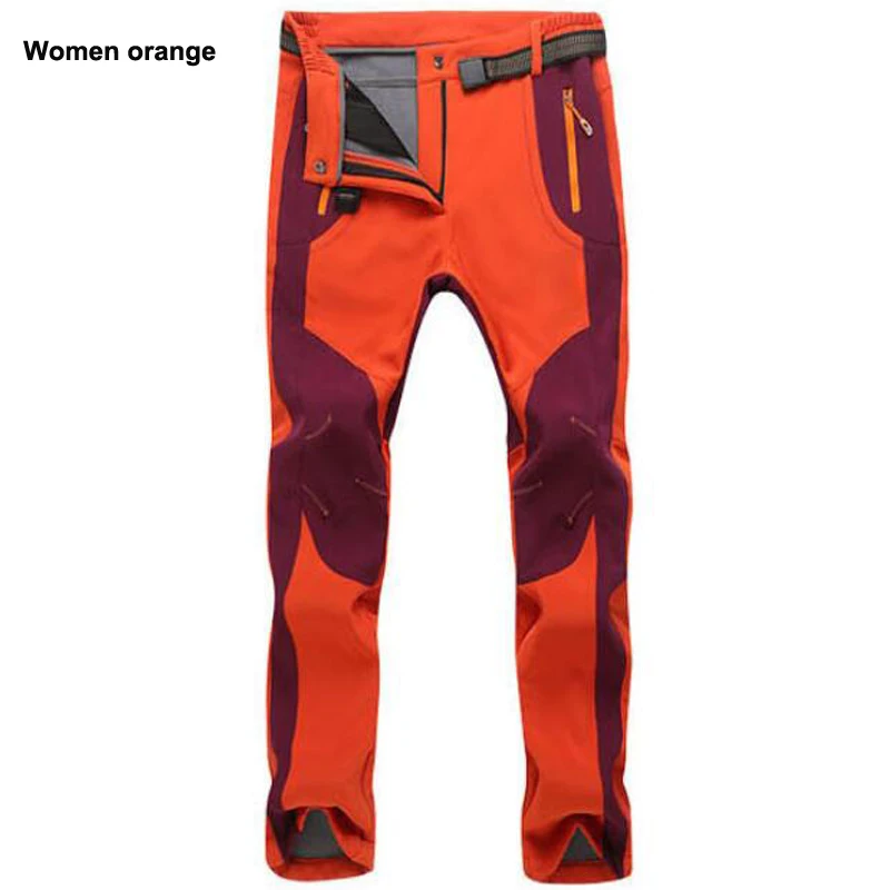 Осень Зима толстые флисовые брюки мужские уличные теплые водонепроницаемые ветрозащитные дышащие мягкие брюки спортивные походные брюки карго - Цвет: 1658women orange