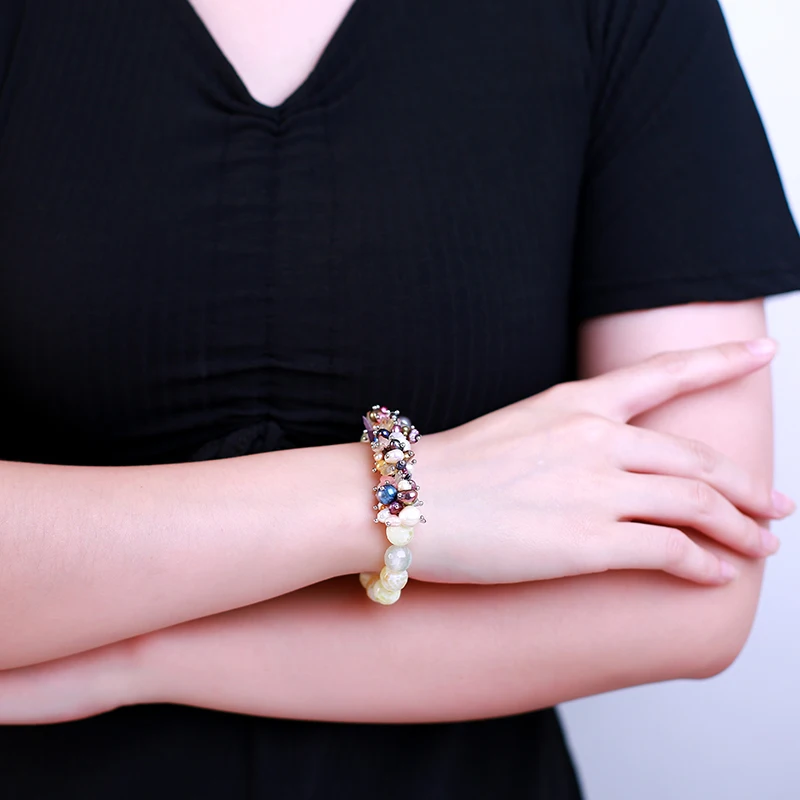

JIUDUIO Mixed color near round big freshwater pearl bracelet Female models Simple personality single layer jewelry