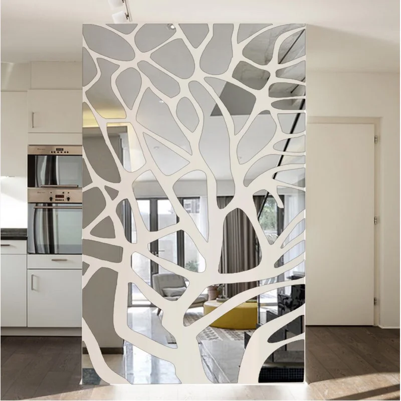 3D акриловая зеркальная Настенная Наклейка для дома, гостиной, телевизора, фоновая настенная строчка, зеркало из геометрических фигур, декоративная настенная наклейка - Цвет: Серебристый