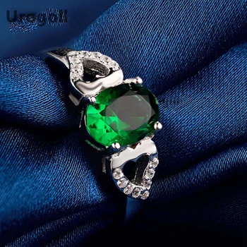 

New 925 Sterling Silver Fine Jewelry Green Cubic Zirconia Rings Lettering Wedding Girl Adjustable Finger Ring For Female Gifts
