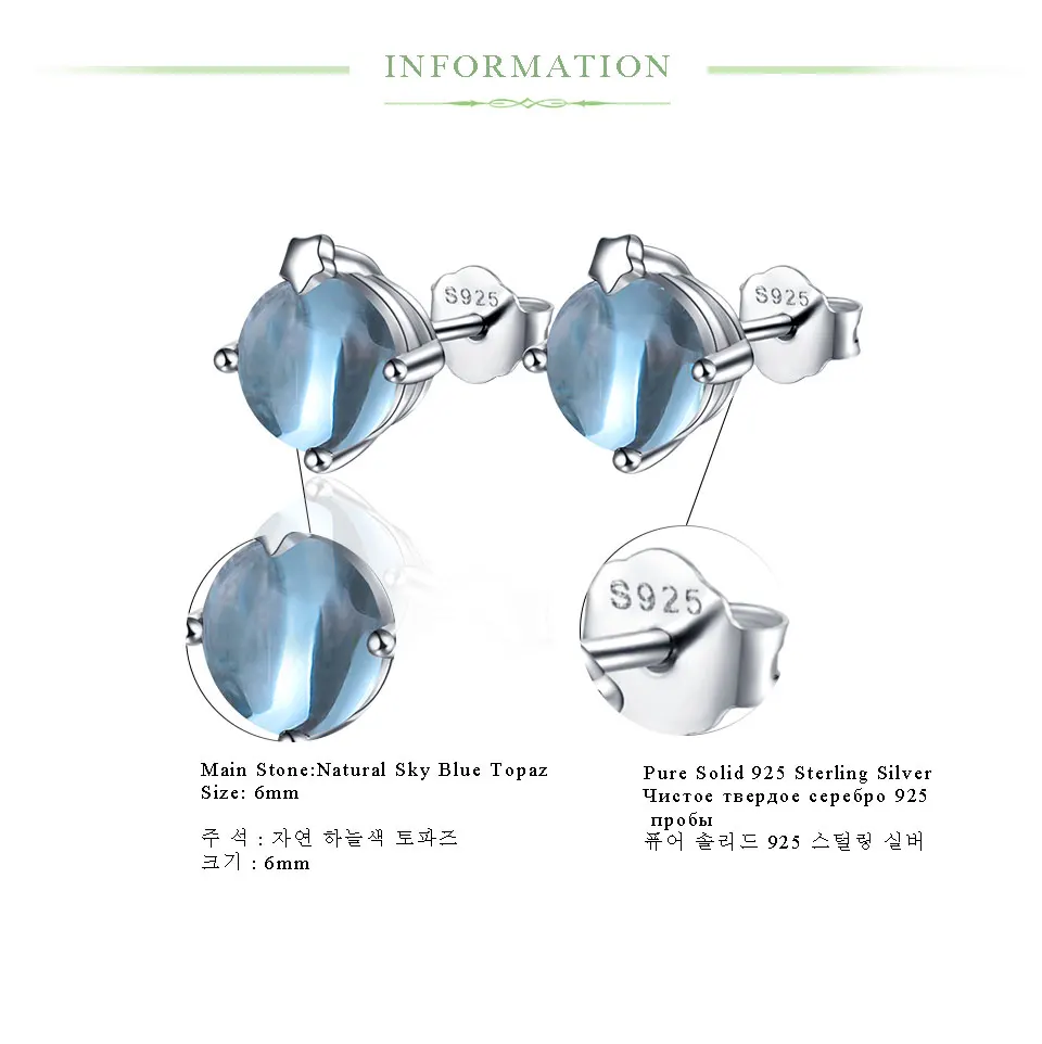 Kuolit 2ct натуральный голубой топаз гранат чистый 925 пробы серебряные серьги гвоздики для женщин звезда ювелирные изделия корейские рождественские серьги