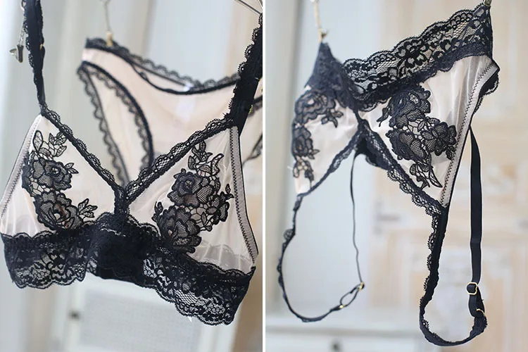 Женское Прозрачное нижнее белье с вышивкой и кружевом телесного цвета|bra set|women bra