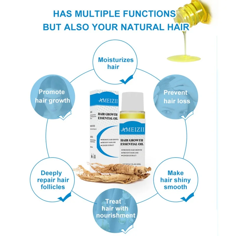 20 мл/бутылка роста волос от выпадения волос сыворотка экстракт имбиря жидкие плотные волосы быстро борода масло растущее