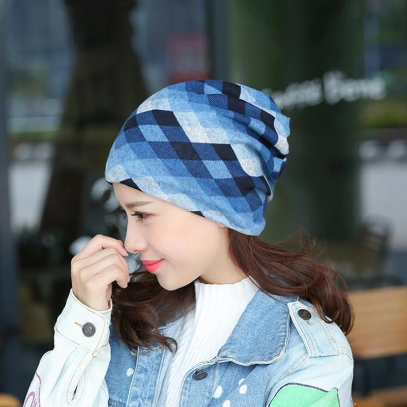 

GAOKE Women Winter Knit Hat Polyester Adult Casual Women Slouchy Beanie Hats Autumn Two Used Female Scarf Cap Fashion Beanies