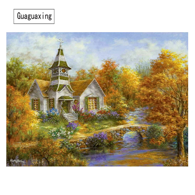 5D Full Diamonds Landscape Embroidery Cross Stitch Kits Square Mosaic Household Handmand DIY Decoration Crafts Autumn Scenery | Дом и сад