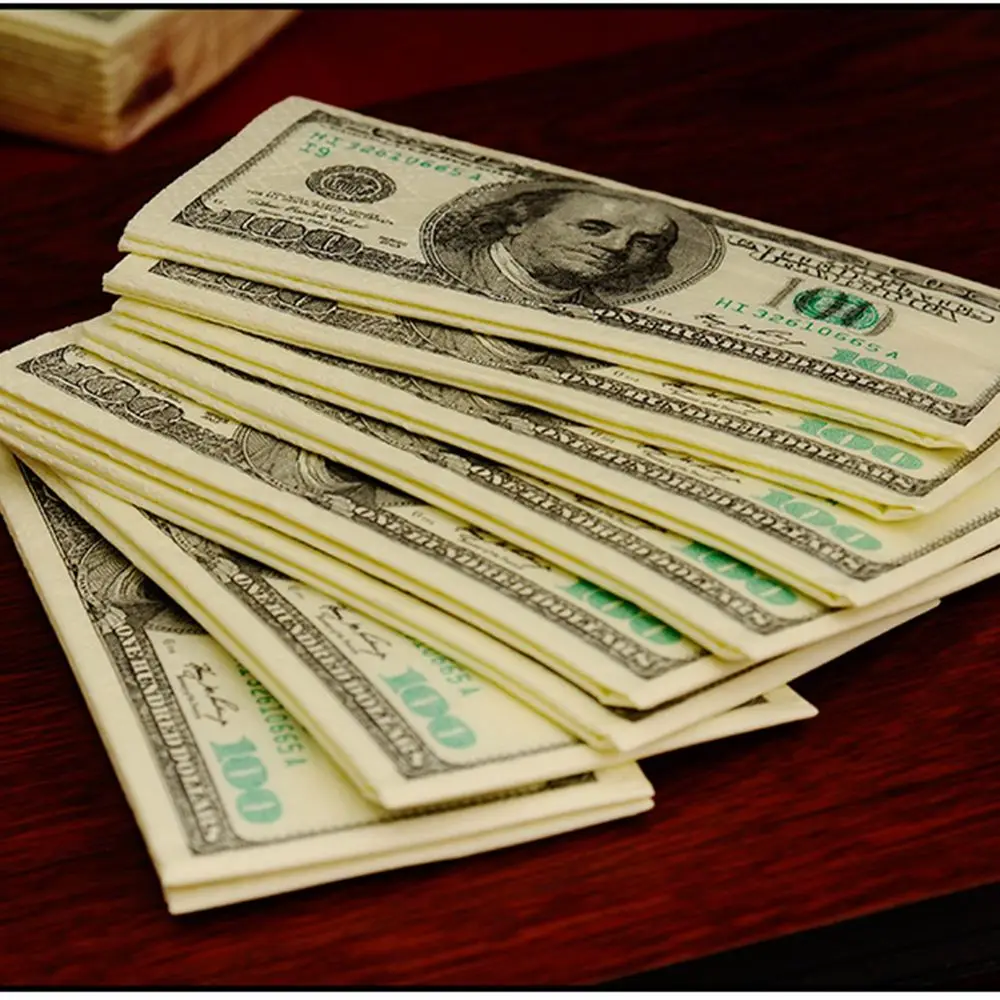 Paper Napkins 100pcs Creative Dollars Napkins Environmentally-friendly Pure Wood Pulp Paper Towel Three-layer Napkin Money Pattern Printing