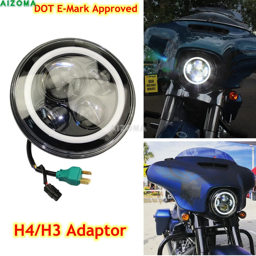 

E8 Motorcycles Universal 7" Round LED Headlight H4/H3 Adaptor High Low Beam Front Headlamp For Honda Yamaha Harley Dyna Softail