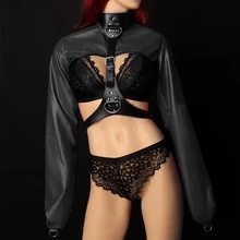 Черный корпус PU кожаная портупея пыток клетка бюстгальтер ремень сексуальное женское белье Фетиш для Для женщин секс гот фестиваль вечерние плюс Размеры rave танец