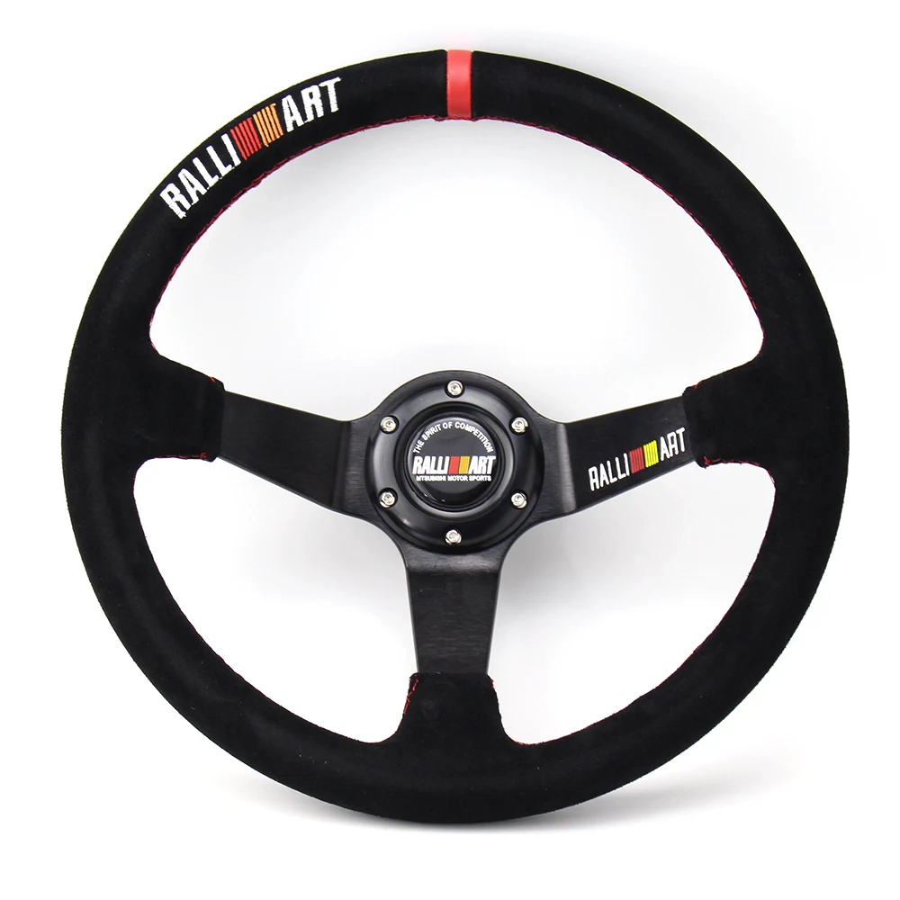 Ralliart 350mm 14inch Deep Dish Suede Racing Steering Wheel Steering