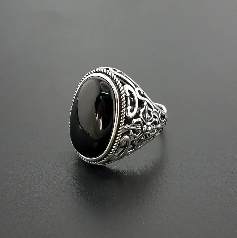 100% 925 sterling silver OVAL black onyx & EAGLE solid MEN's Ring size T W X 