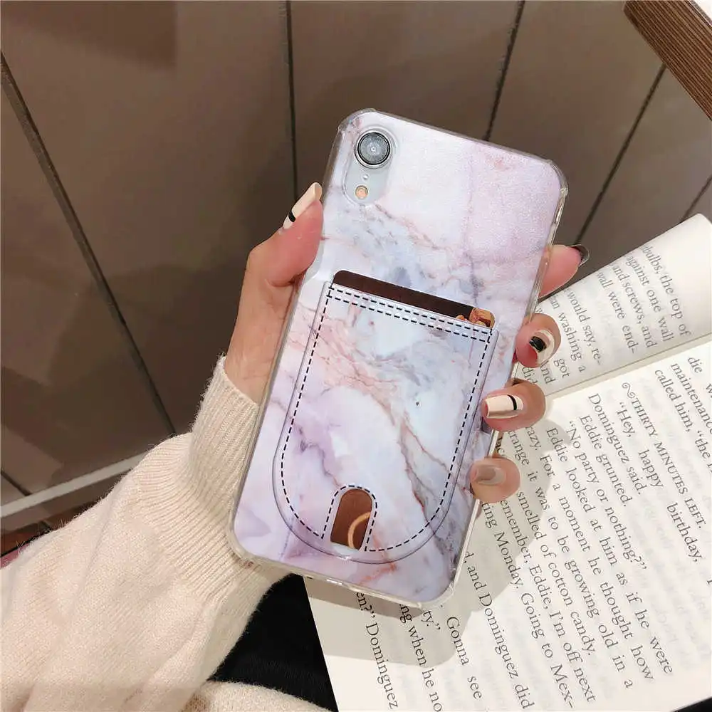 For Iphone X Case Marble TPU Case for Iphone 8 8Plus Credit Card Holder Back Cover for iphone 6 6plus 7 7plus Protective shell (7)