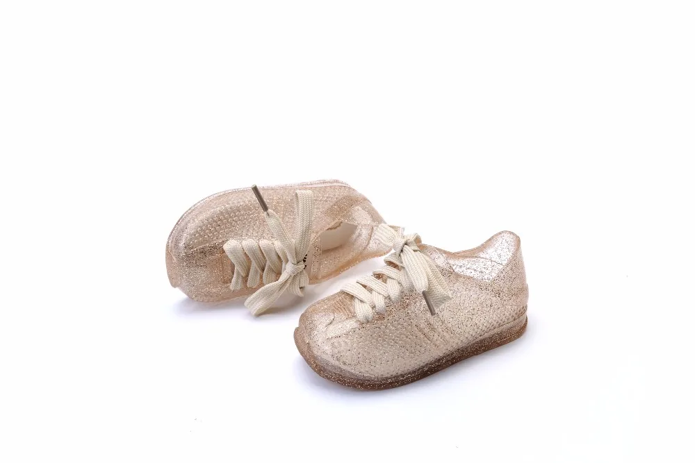 Мини Мелисса бренд Дети младшего возраста на шнуровке кроссовки Повседневная Детская Для мальчиков и девочек полые прозрачная обувь 3