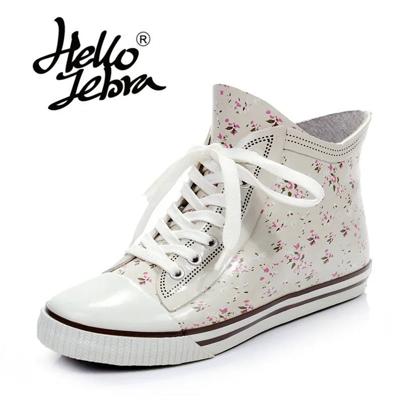 

Hellozebra Women & Girl Rubber Rain boots For Rainning days Comfortable Round Toe Light Elegant 2018 Spring New Arrivals Lace up