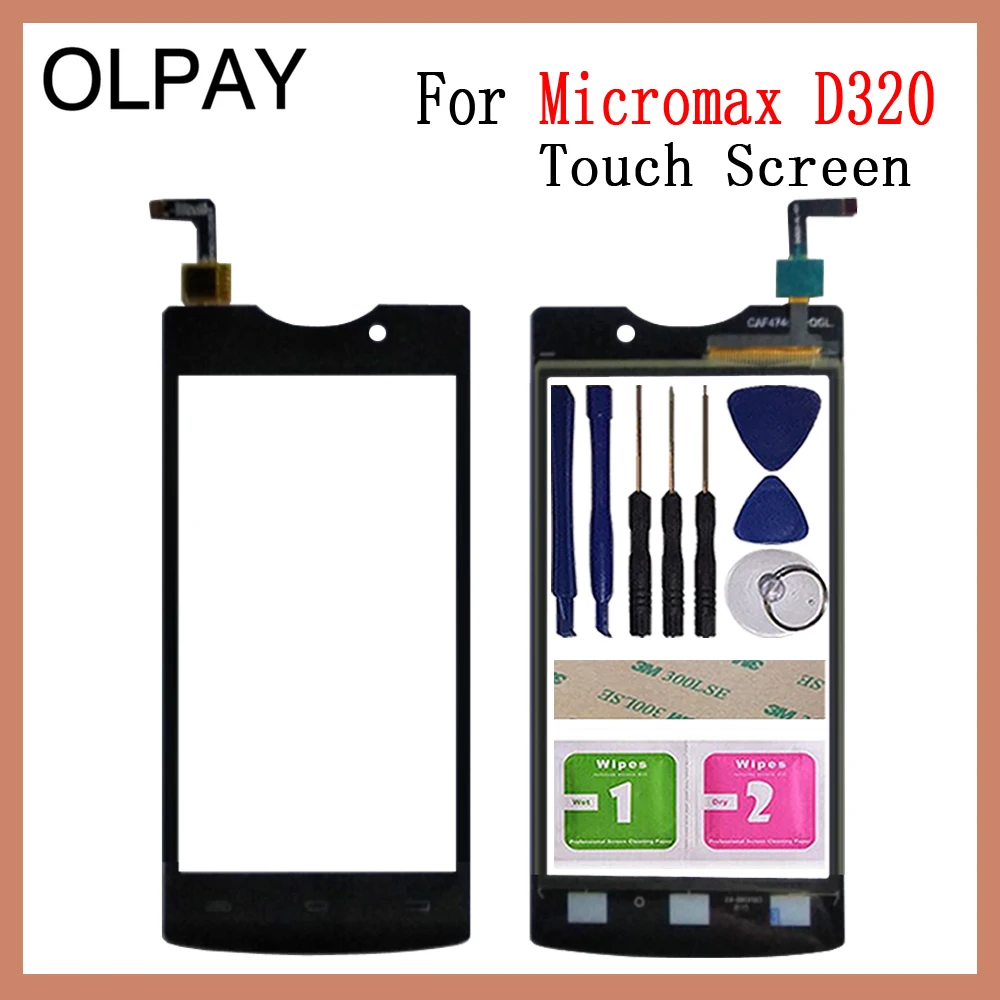 

OLPAY 4.5'' New 100% Mobile Phone TouchScreen For Micromax D320 Touch Screen Digitizer Panel Glass Sensor Free Adhesive + Wipes