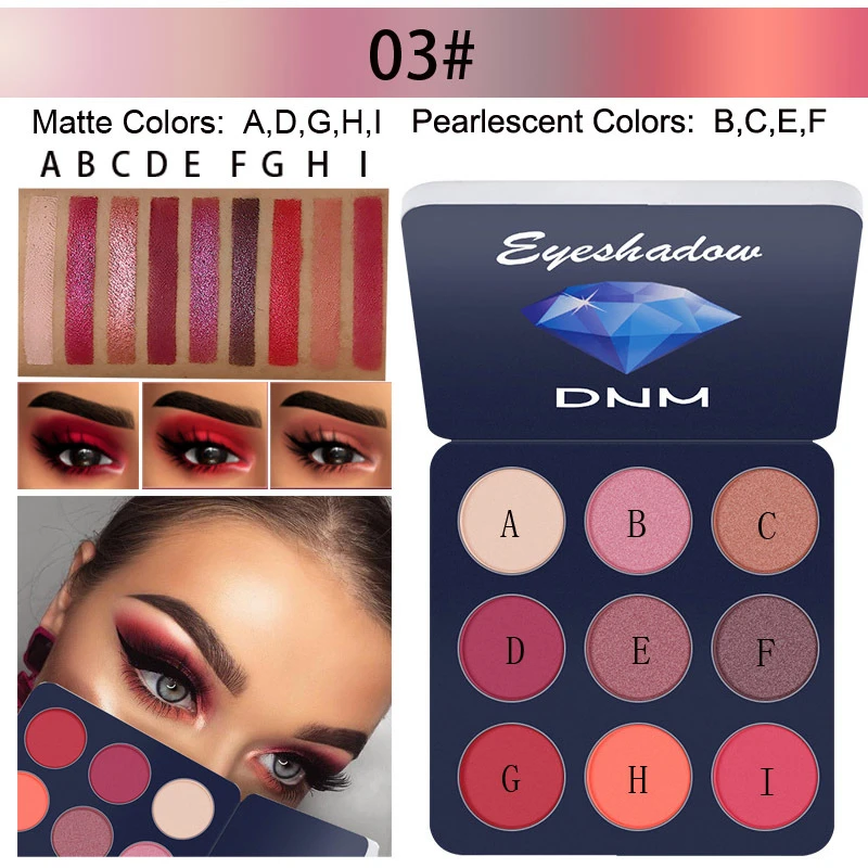 Eye Maquillage 1pcs 9 Color Glitter Eye Shadow Makeup Brush Makeup Palette Waterproof Eye Shadow Palette Facial Beauty for DNM