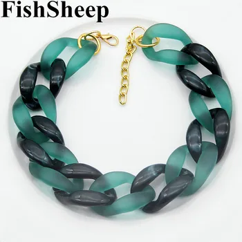 

FishSheep Statement Acrylic Big Chain Choker Necklace For Women Resin Matte Color Chunky Long Chain Pendant Necklace Jewelry
