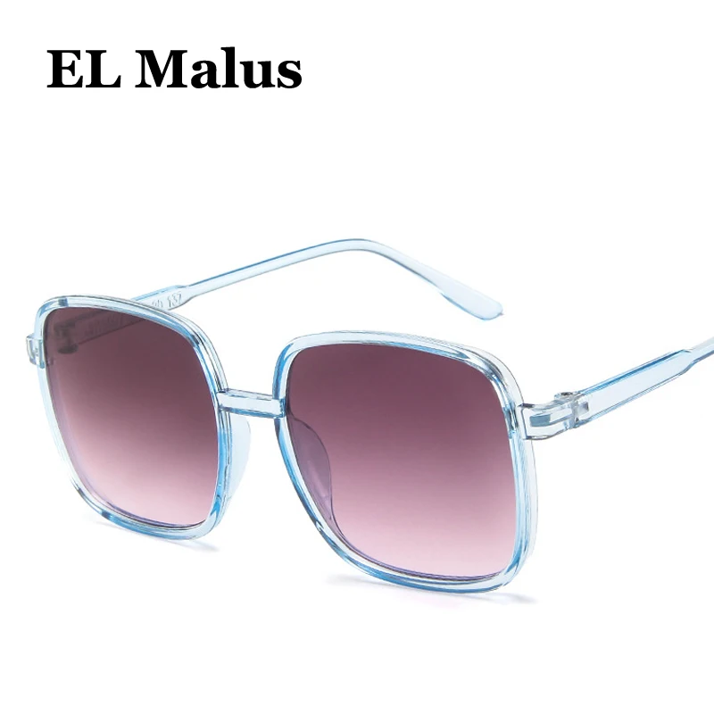 [EL Malus]Big Square Frame Sunglasses Women Mens Tan Pink Lens Gray Shades Sexy Ladies Sun Glasses Oculos