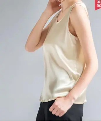 Женская летняя однотонная блуза размера плюс из шелка, женские свободные топы из шелка, женские прямые футболки из шелка, женские шелковые майки - Цвет: Бежевый