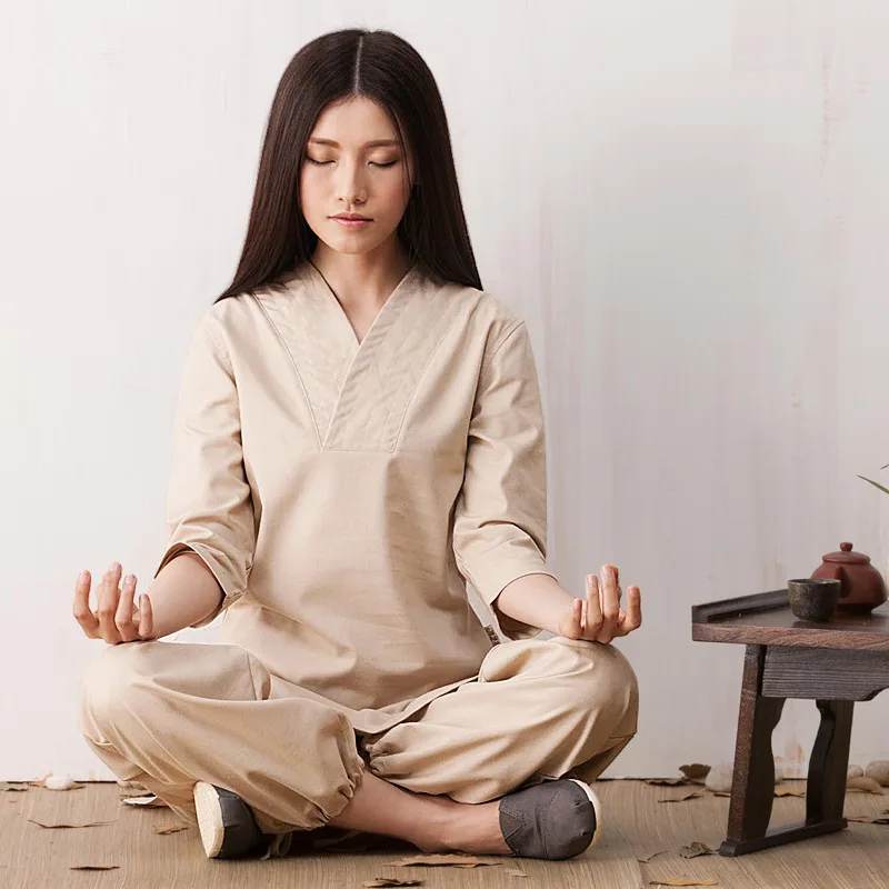 Zen Meditation Yoga Suit Loose Trousers Tops Set Tai Chi Clothing