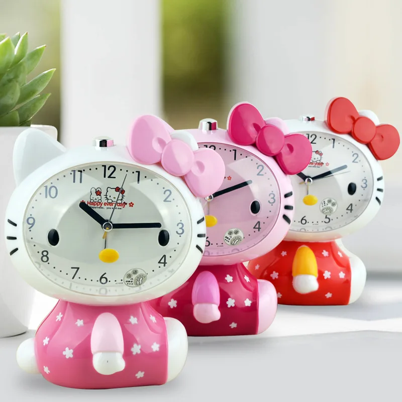 Creative fashion cartoon cat mute princess alarm clock night light dual