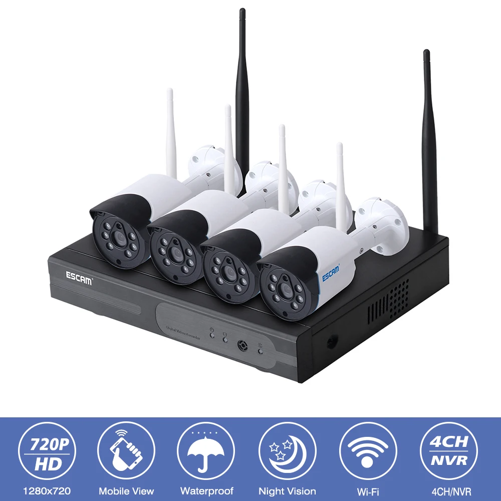 ESCAM WNK404 Outdoor 4CH CCTV Security Surveillance System ONVIF 1MP HD 720P Bullet Video font b