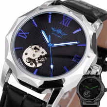 Winner Blue Exotic Dodecagon Design Skeleton Dial Men Watch Geometry Top Brand Luxury Automatic Fashion Mechanical Watch + BOX