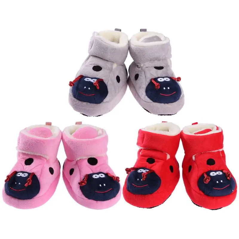 

Winter Baby Toddler First Walkers Warm Faux Short Rabbit Plush Shoes Soft Boots with Built-in Bells Anti Slip Toddlers Prewalker