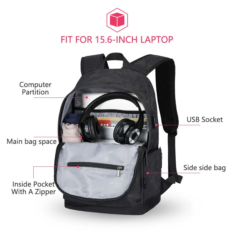  Hk Men's 15 inch USB-laptop Backpack Computer Male School Small Backpacks Oxford Leisure for Young 