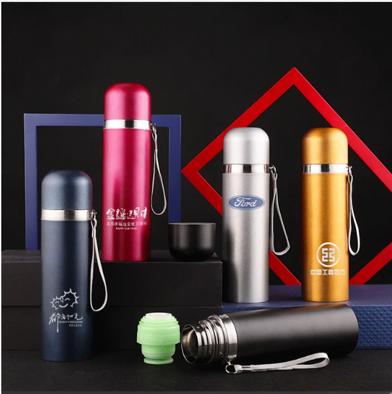 Thermos Cup Customized Logo with Free Stainless Steel Vacuum Flasks 500ml Gifts Lettering Advertising Cup Printing